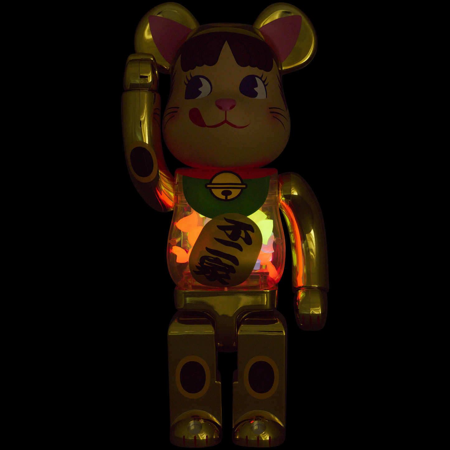 BE@RBRICK Manekineko Peko-chan Gold plated with luminescent milky 100% & 400%
