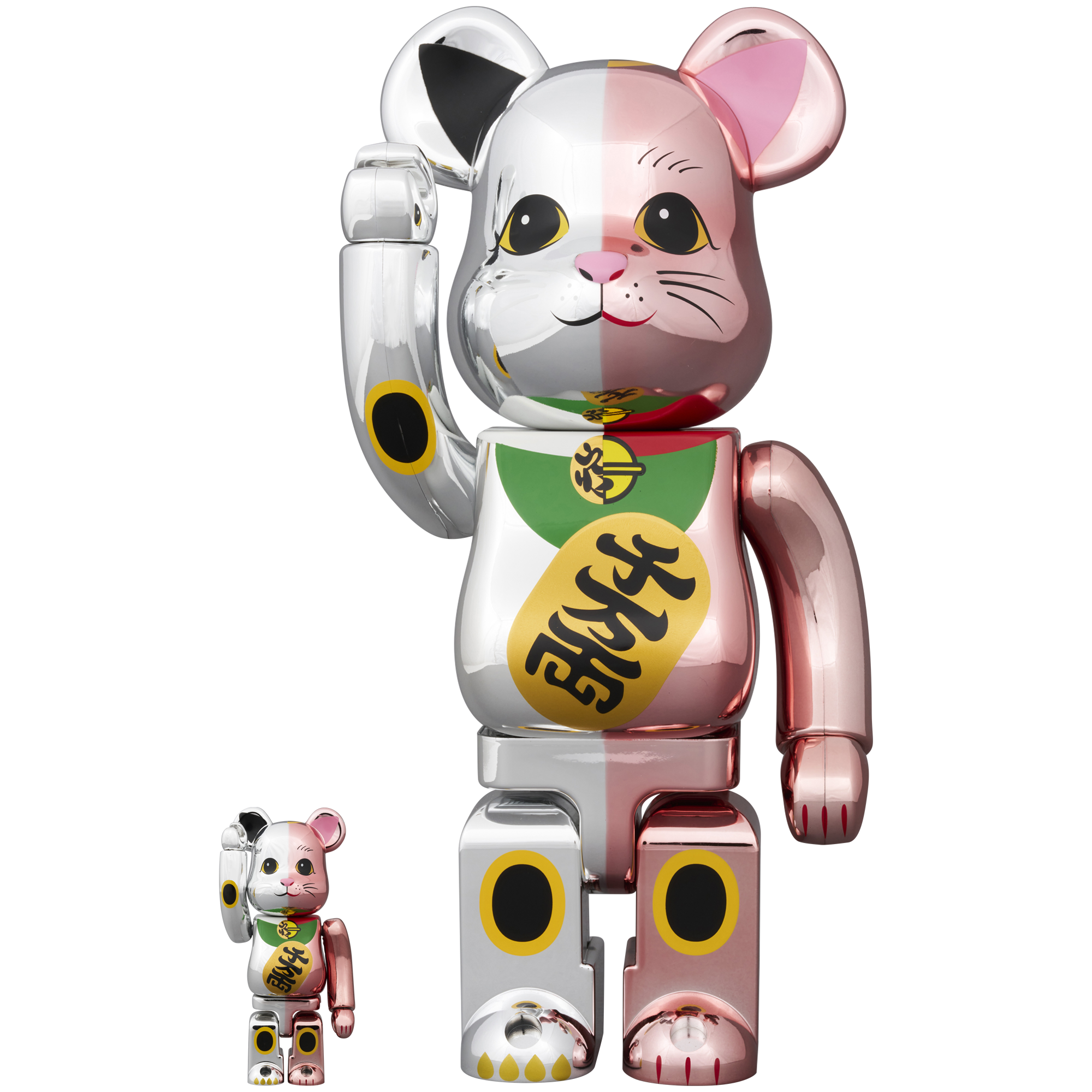 BE@RBRICK 招き猫 千万両 銀メッキ × 桃金メッキ 100％ & 400