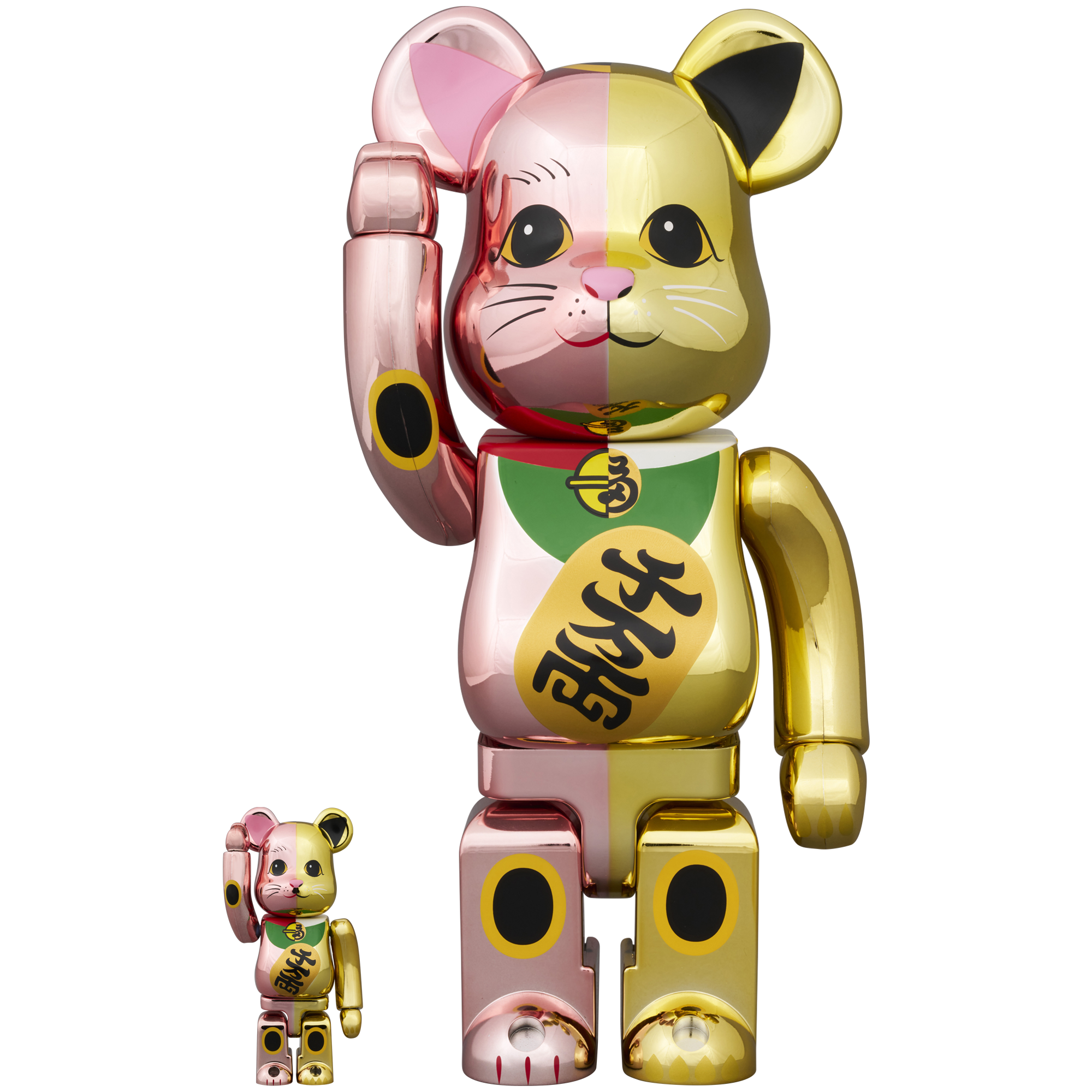 BE@RBRICK 招き猫 千万両 桃金メッキ × 金メッキ 100％ & 400