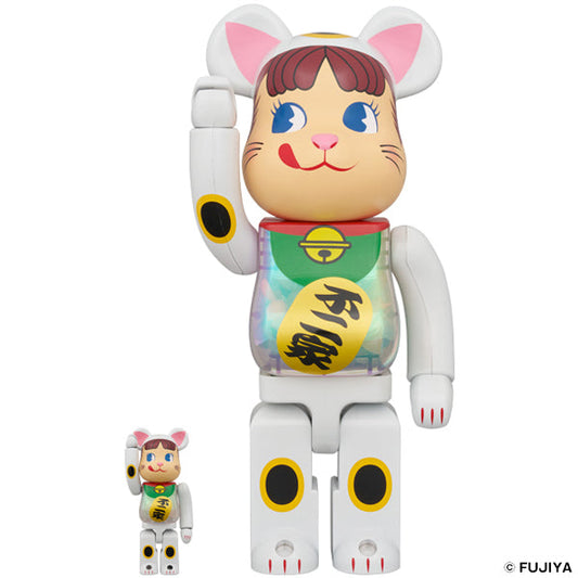 BE@RBRICK 招き猫 ペコちゃん 白メッキ 蓄光ミルキー入り 100％ & 400％ ／4月26日(土)より！