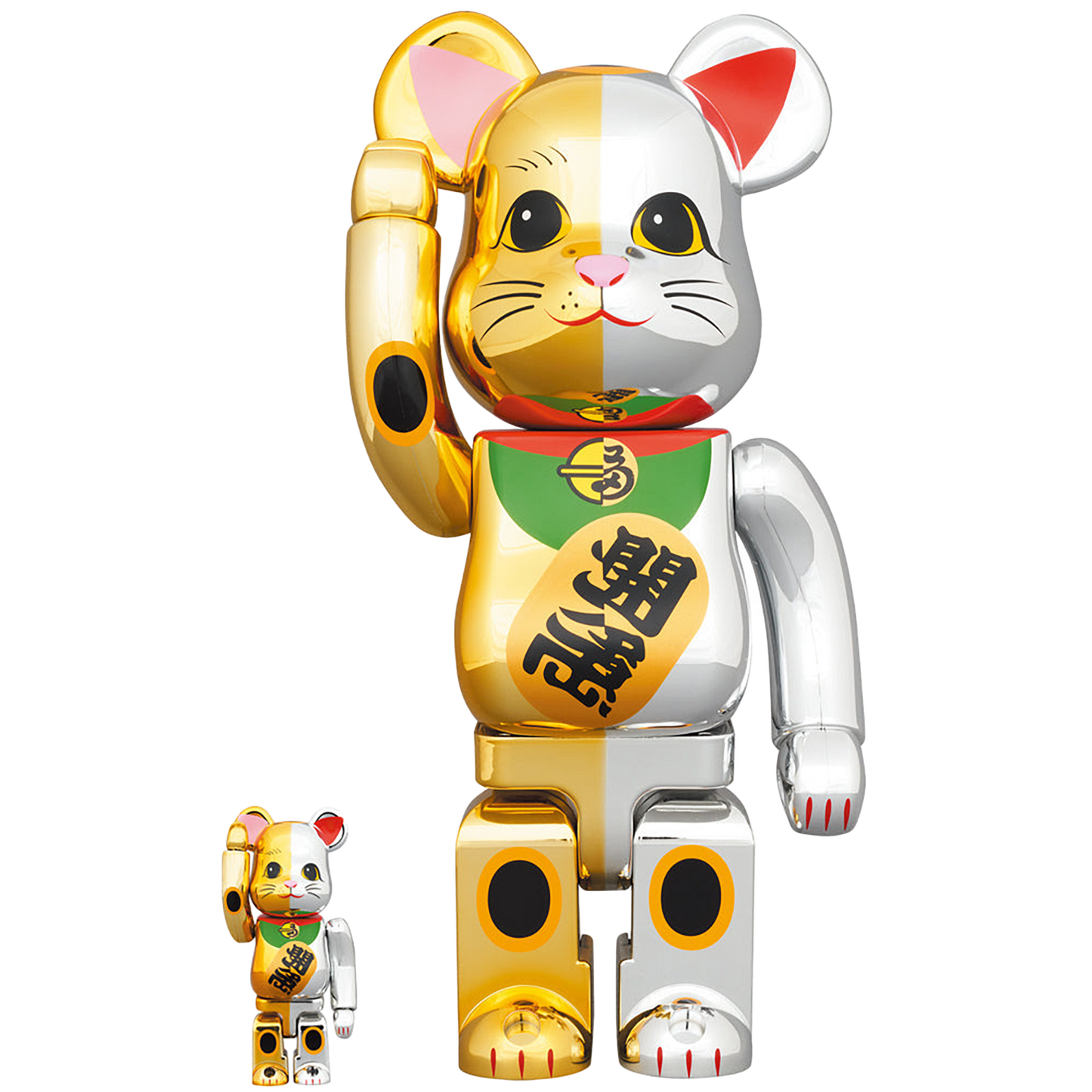 BE@RBRICK Maneki Neko Ten Million Ryo Gold x Good Luck Silver 100% & 400%