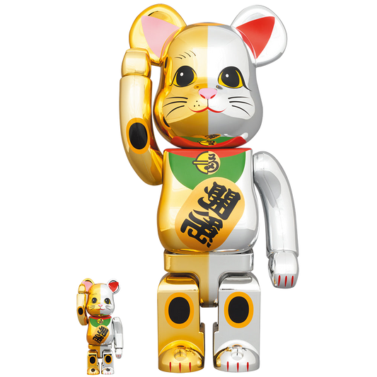 BE@RBRICK 招财猫千万亮金 x 好运银 100% 和 400%