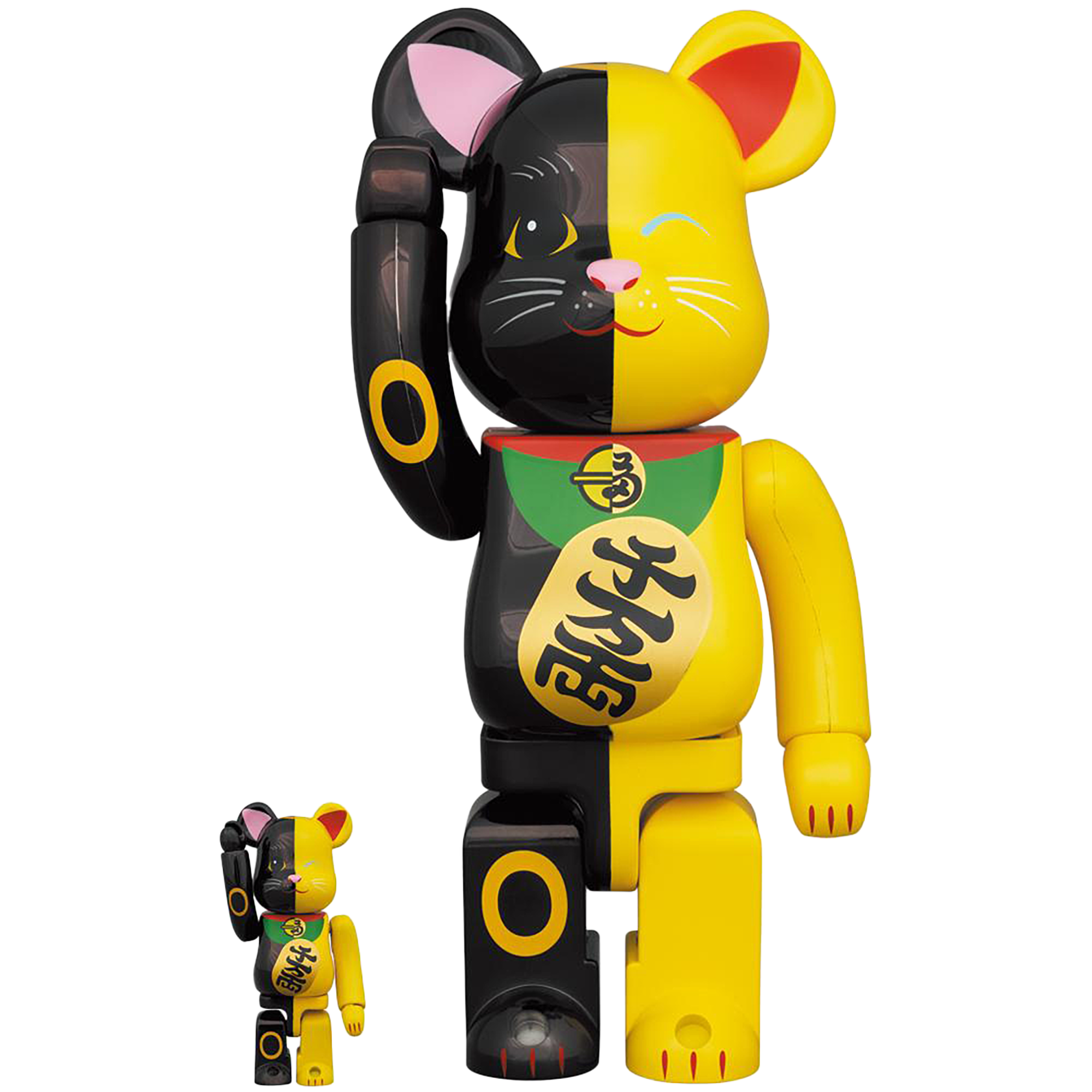 BE@RBRICK Maneki Neko Black x Yellow 100％ & 400％