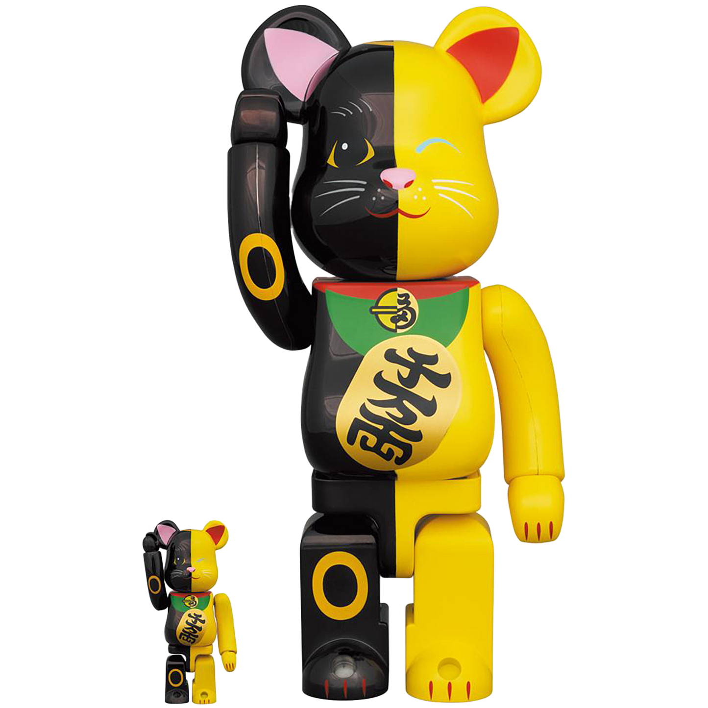 BE@RBRICK Maneki Neko Black x Yellow 100％ & 400％