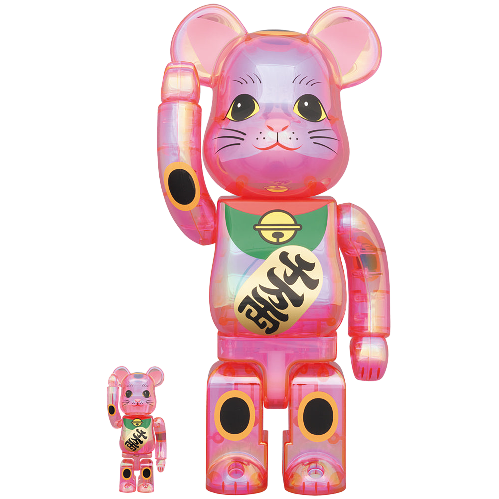 BE@RBRICK Maneki Neko Pink Transparent Plating 100% & 400%