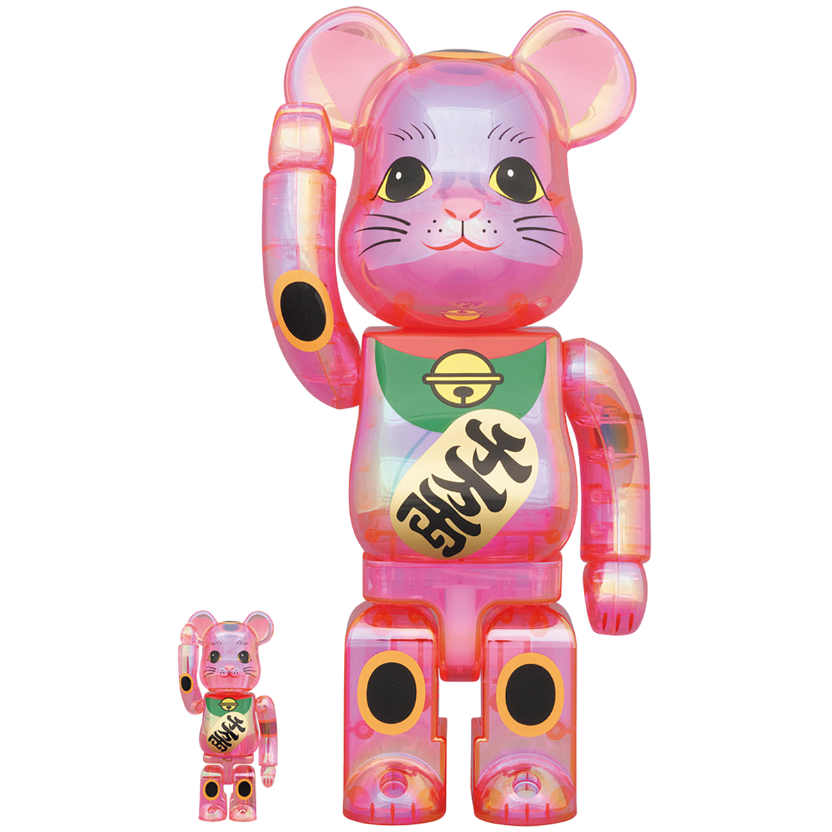 BE@RBRICK Maneki Neko Pink Transparent Plating 100% & 400%