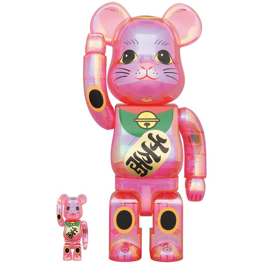 BE@RBRICK Maneki Neko Pink Transparent Plating 100% & 400%