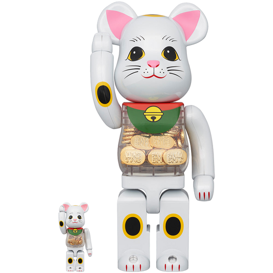 BE@RBRICK 招财猫椭圆形白镀 100% 和 400%