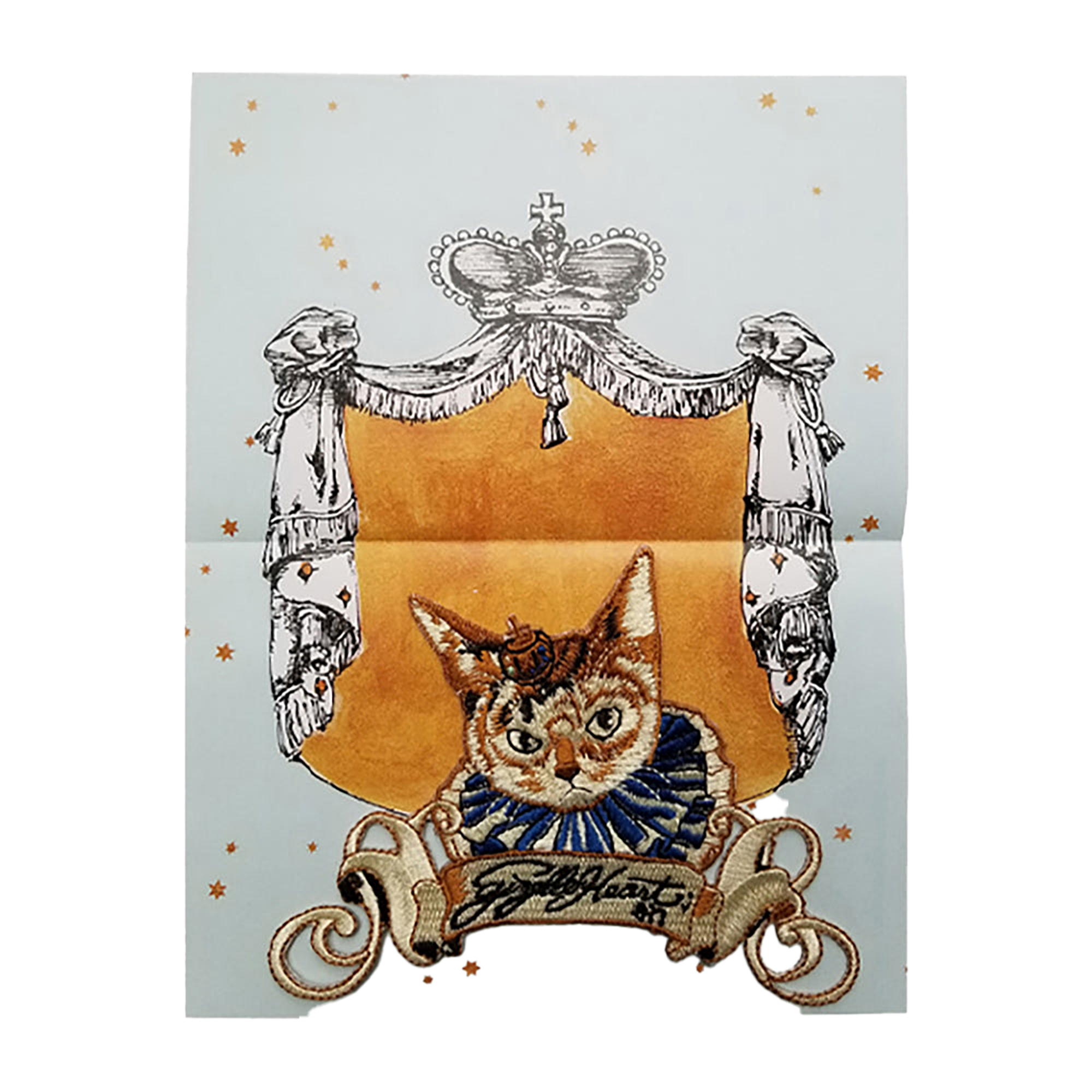 gris gris des BONBON オリジナル刺繍ワッペン／カードセット サーカス猫 KOHAKUちゃん（刺繍ワッペン、カード1枚、封筒1枚）