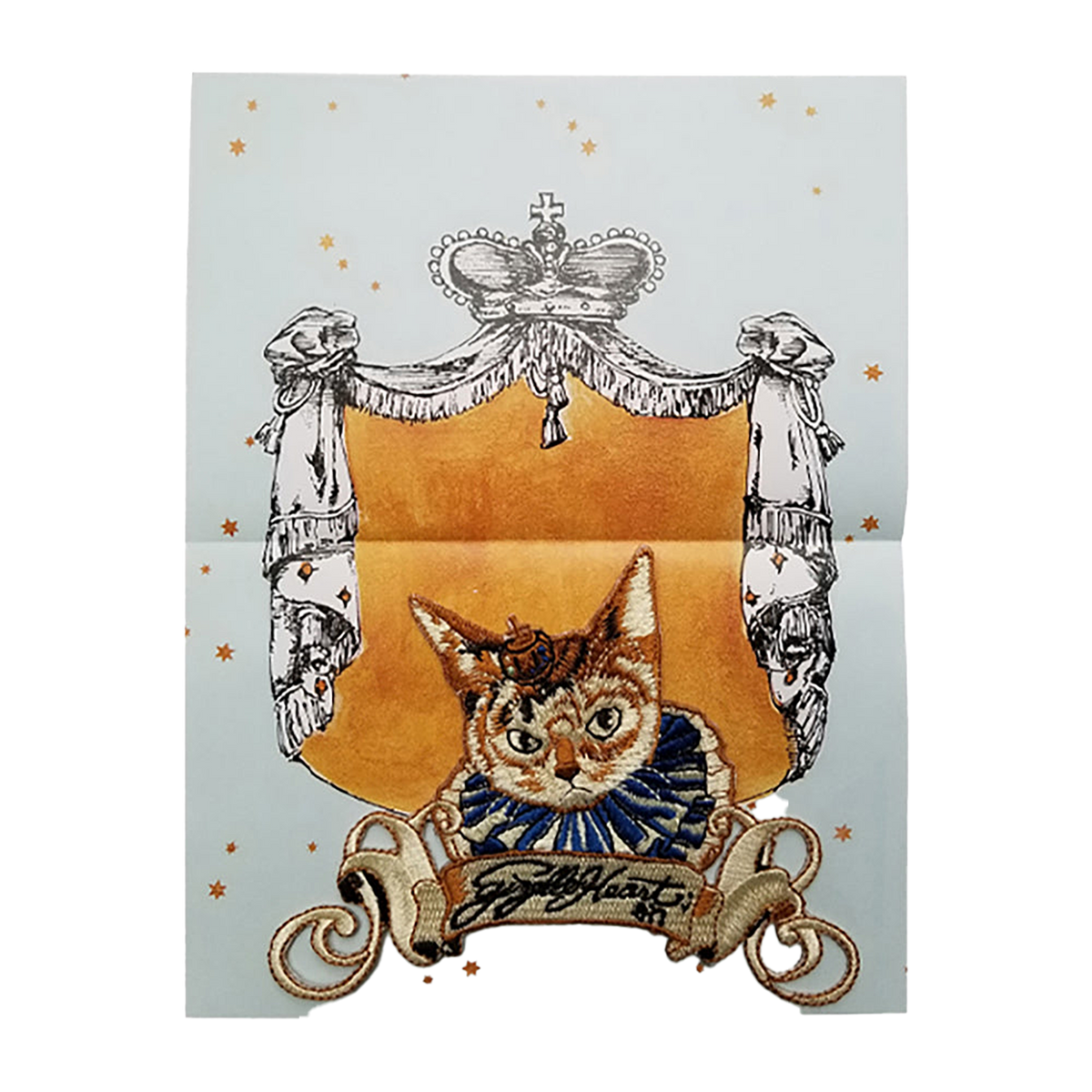 gris gris des BONBON オリジナル刺繍ワッペン／カードセット サーカス猫 KOHAKUちゃん（刺繍ワッペン、カード1枚、封筒1枚）