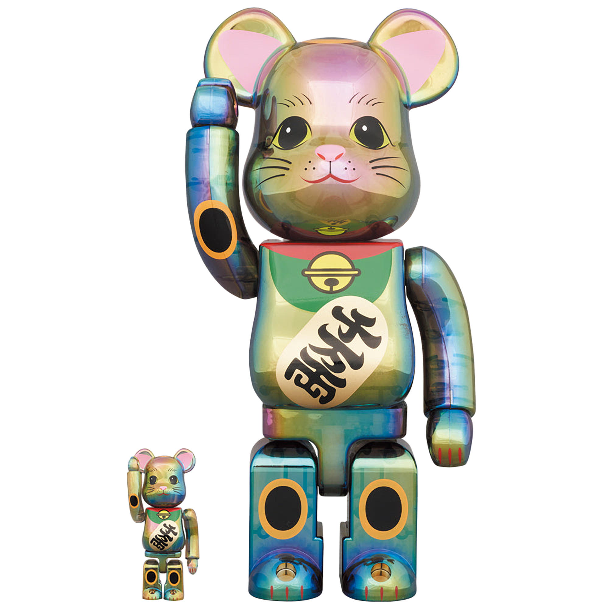 BE@RBRICK Maneki Neko Black Transparent Plating 100% & 400%