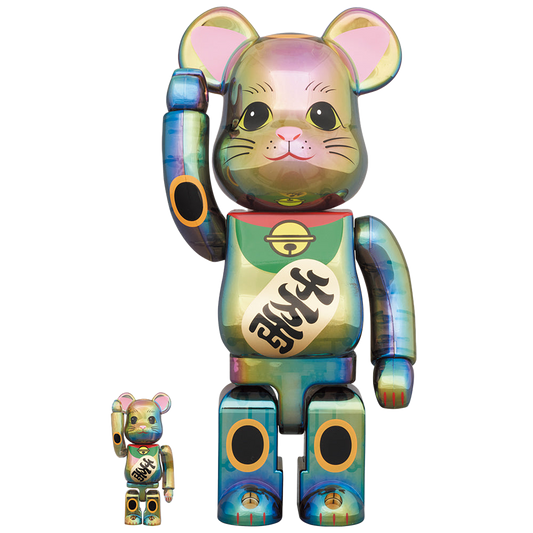 BE@RBRICK 招财猫黑色透明电镀 100% & 400%