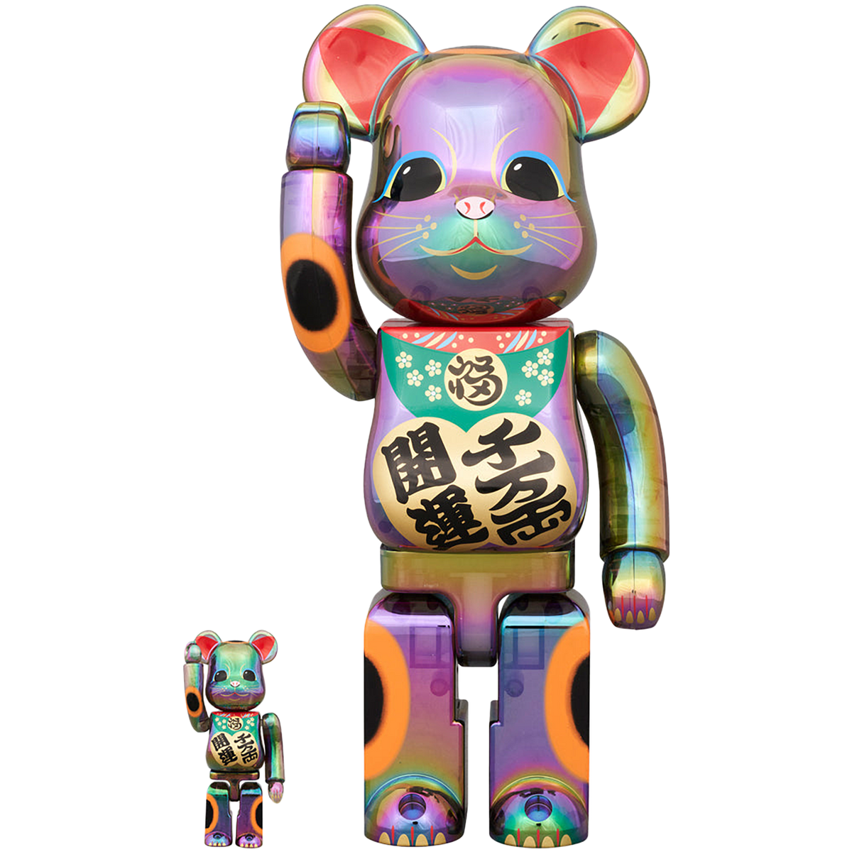 BE@RBRICK Maneki Neko Good Luck Ten Million Ryo Black Transparent Plating 100% & 400%