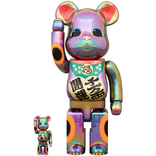 BE@RBRICK Maneki Neko Good Luck Ten Million Ryo Black Transparent Plating 100% & 400%