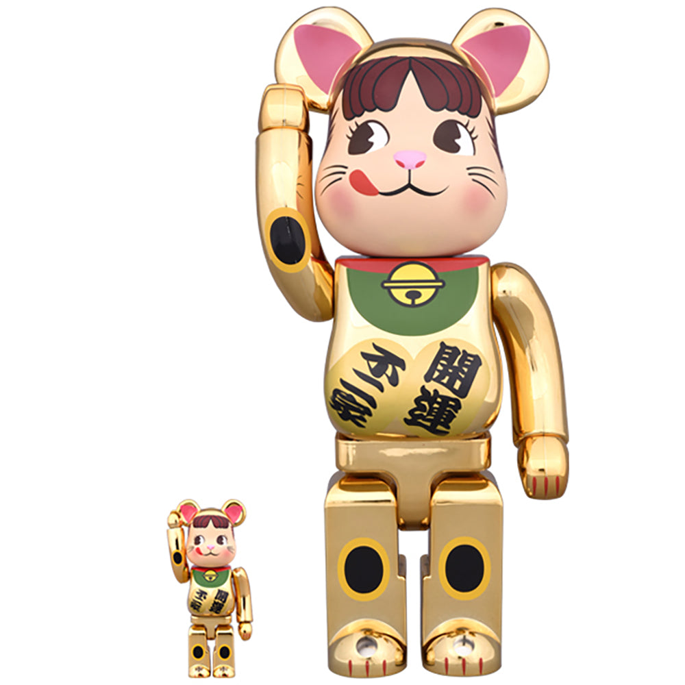 BE@RBRICK 招き猫 ペコちゃん 金メッキ 100％ & 400％_0