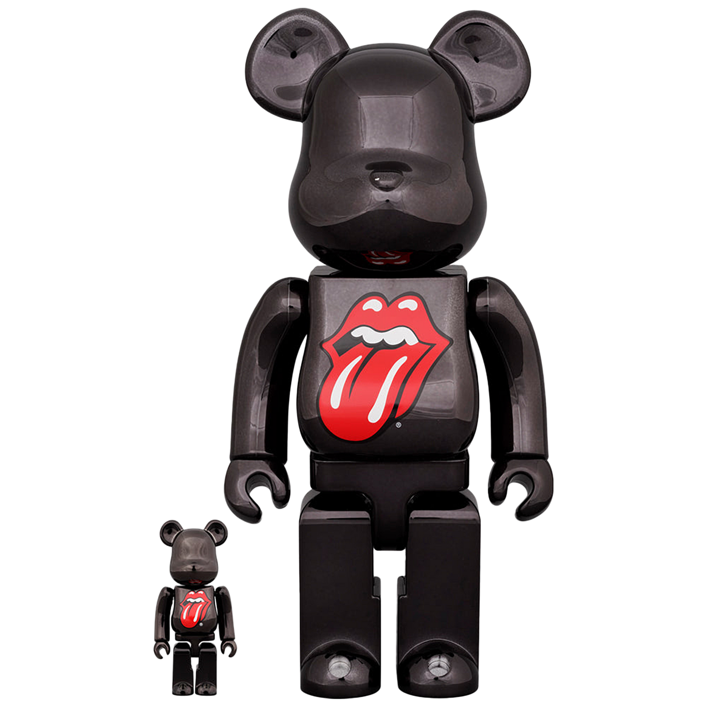 BE@RBRICK The Rolling Stones Lips & Tongue BLACK CHROME Ver. 100％ & 400％