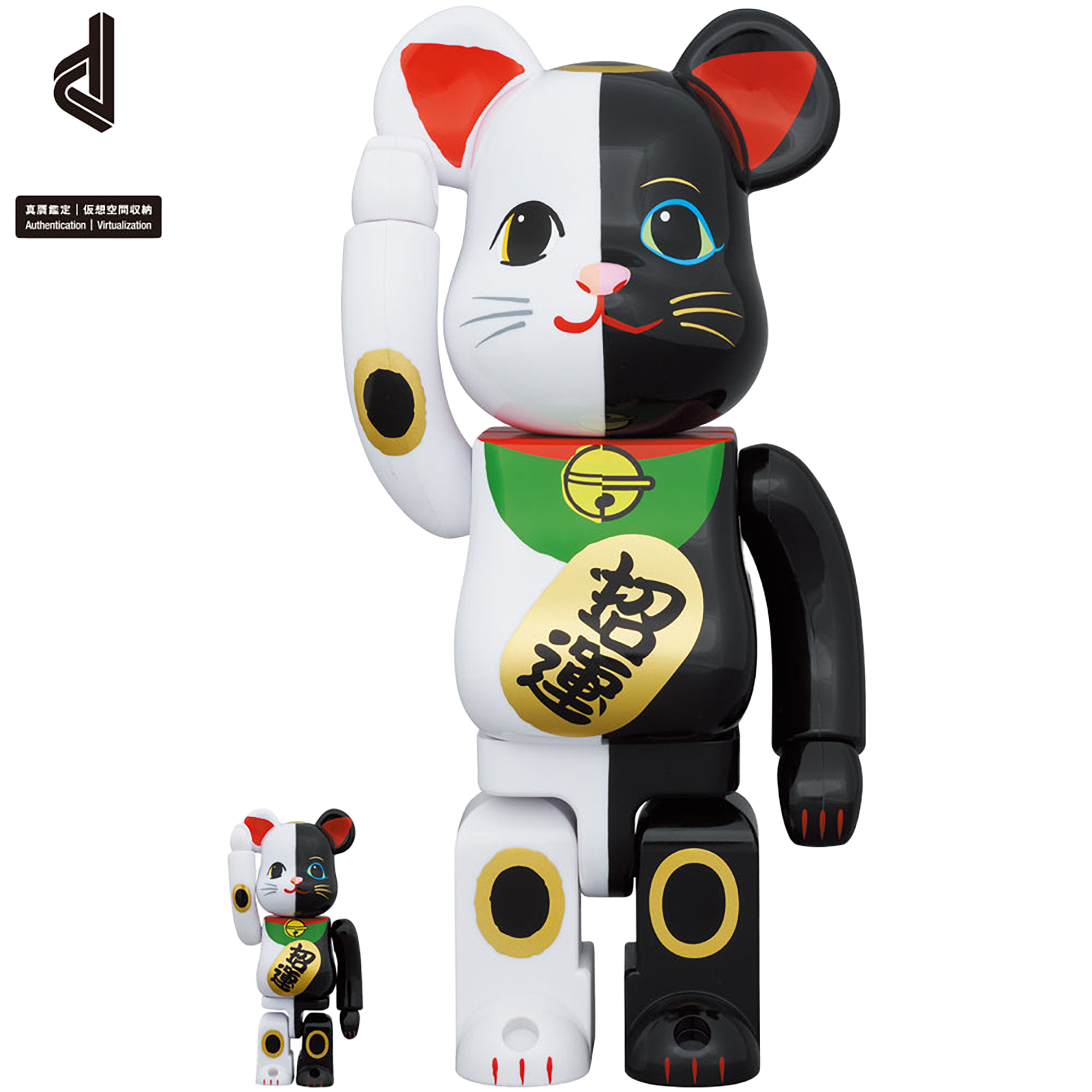 BE@RBRICK Maneki Neko Gold Fortune White x Good Luck Black 100% & 400%