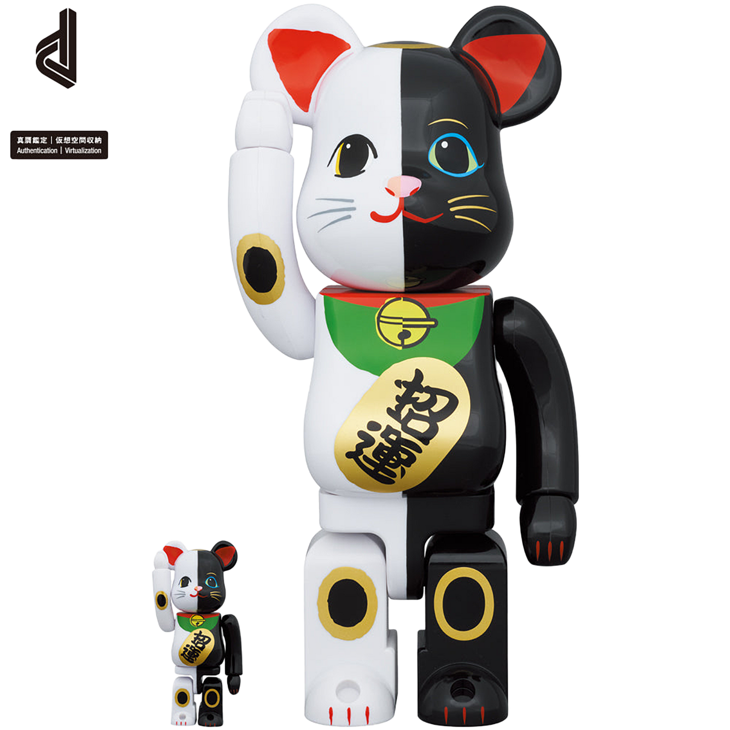 BE@RBRICK Maneki Neko Gold Fortune White x Good Luck Black 100% & 400%