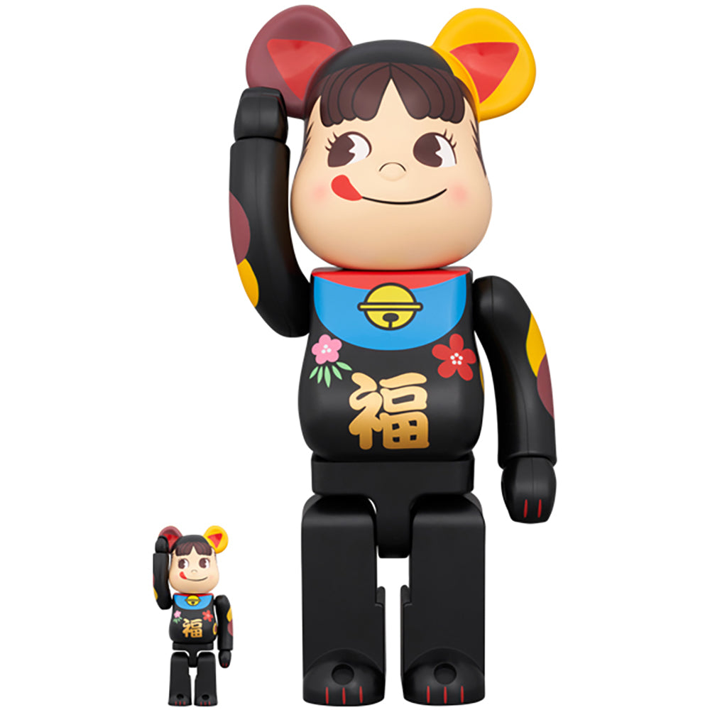 BE@RBRICK 招き猫 ペコちゃん 福 黒 100％ & 400％_0