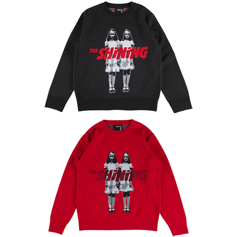 KNIT GANG COUNCIL "THE SHINING" CREW NECK SWEATER "TWINS" BLACK／RED_0