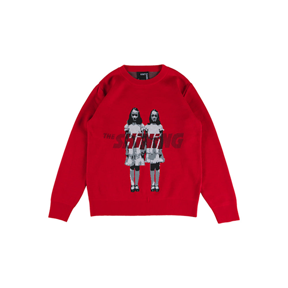 KNIT GANG COUNCIL "THE SHINING" CREW NECK SWEATER "TWINS" BLACK／RED_2