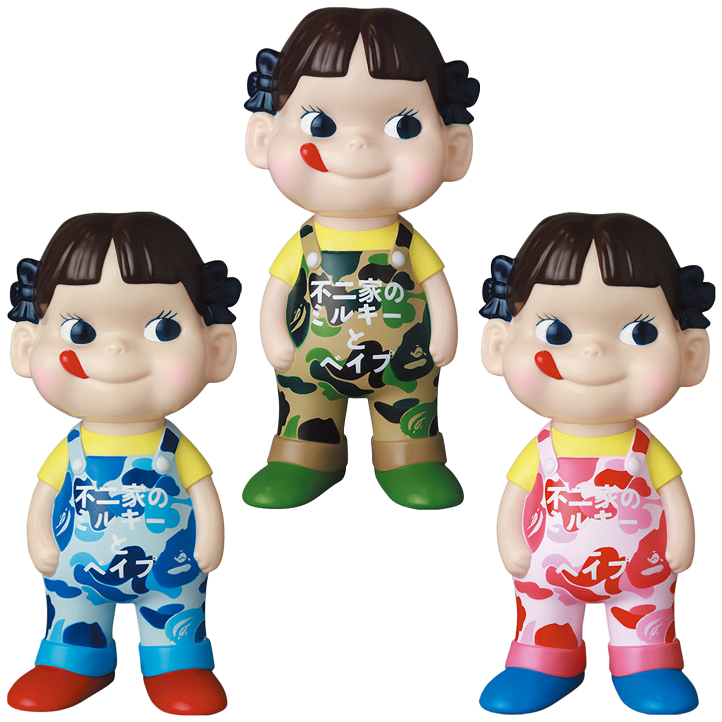 Fujiya soft vinyl collection BAPE(R) × Peko-chan GREEN／PINK／BLUE