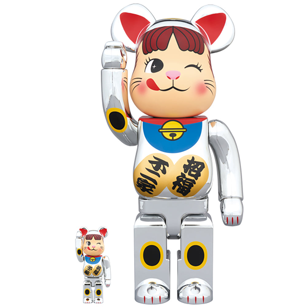 BE@RBRICK 招き猫 ペコちゃん 銀メッキ 100％ & 400％_0