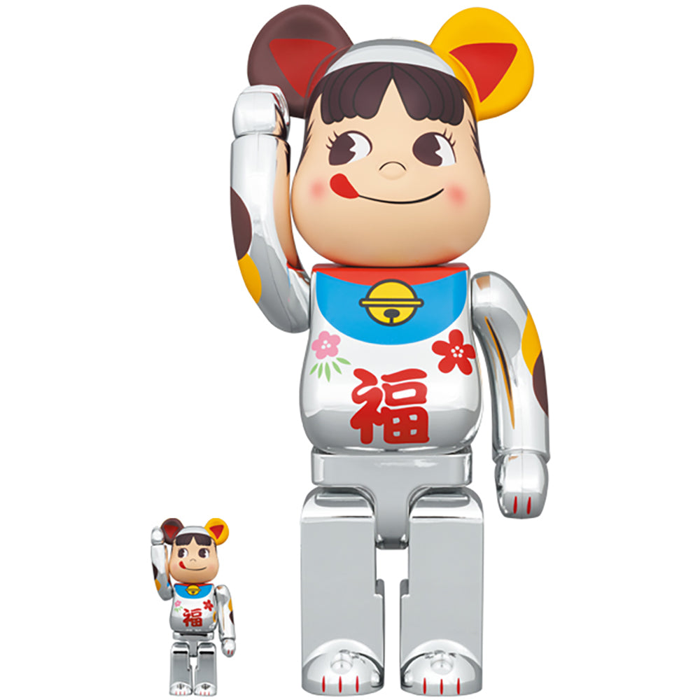 BE@RBRICK 招き猫 ペコちゃん 福 銀メッキ 100％ & 400％_0