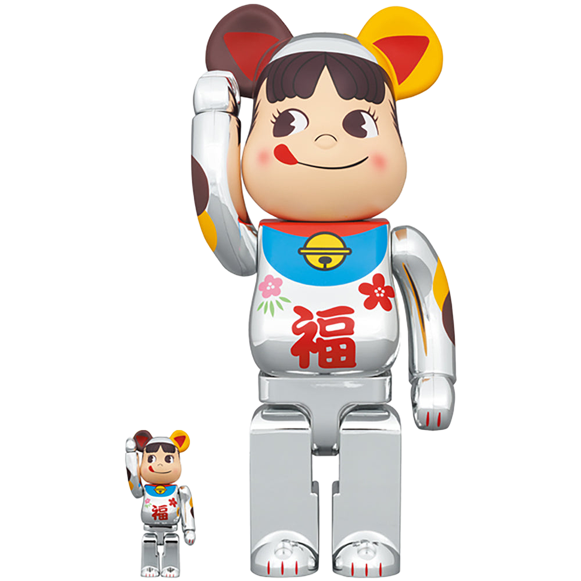 BE@RBRICK 招き猫 ペコちゃん 福 銀メッキ 100％ & 400％