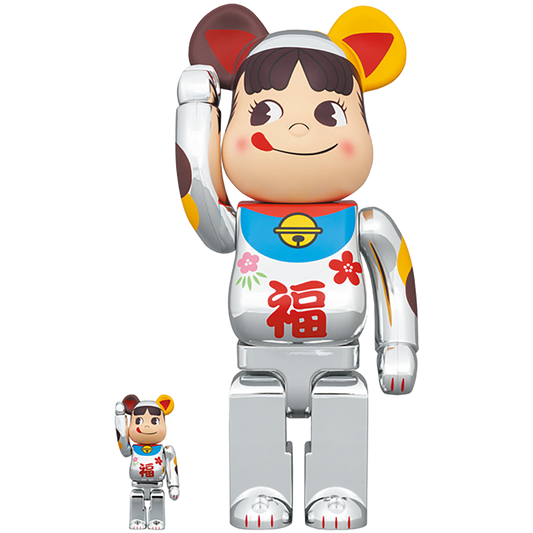 BE@RBRICK 招き猫 ペコちゃん 福 銀メッキ 100％ & 400％