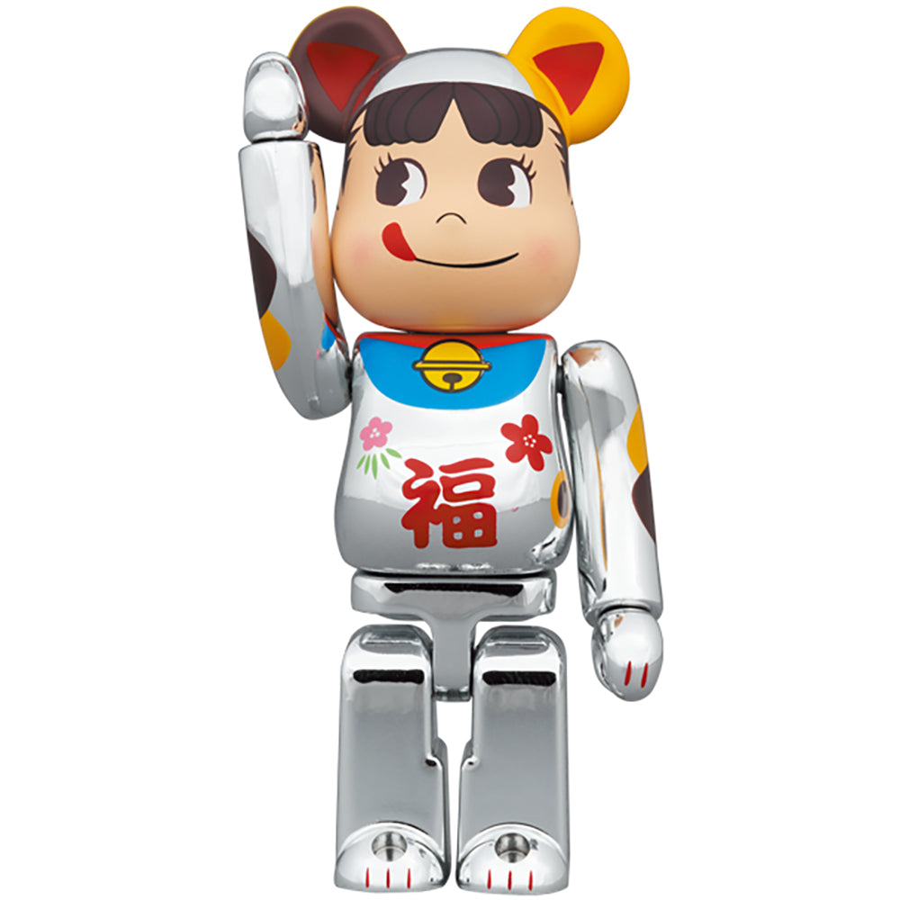 BE@RBRICK 招き猫 ペコちゃん 福 銀メッキ 100％ & 400％_1