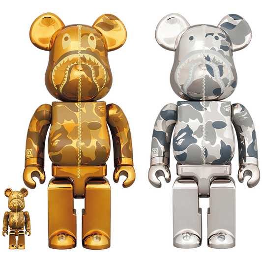 BE@RBRICK BAPE(R) CAMO SHARK 100％ & 400％ GOLD／SILVER