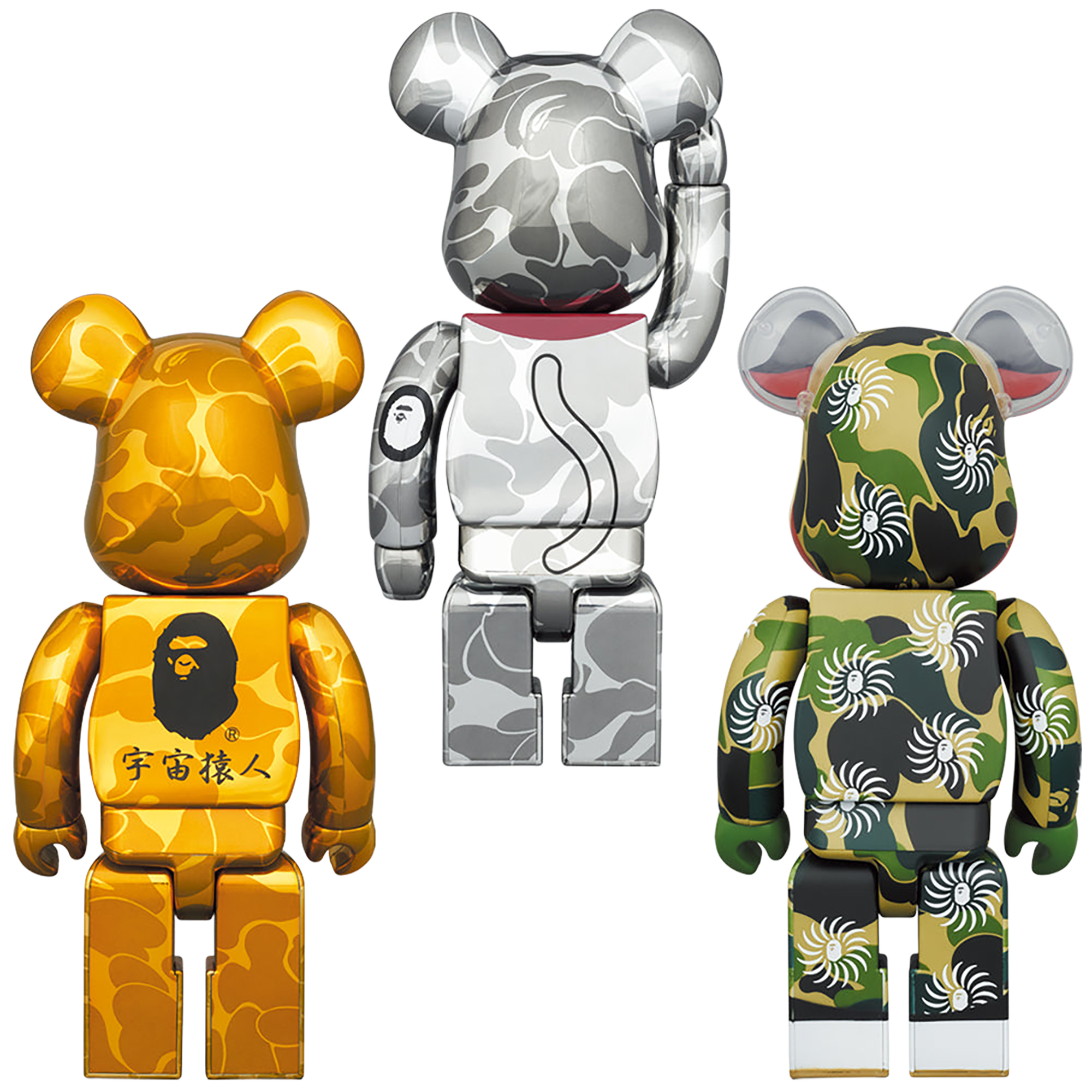 BE@RBRICK BAPE(R) Maneki Neko Silver Plated / Daruma Gold Plated / Shishimai 100% & 400% 6PCS