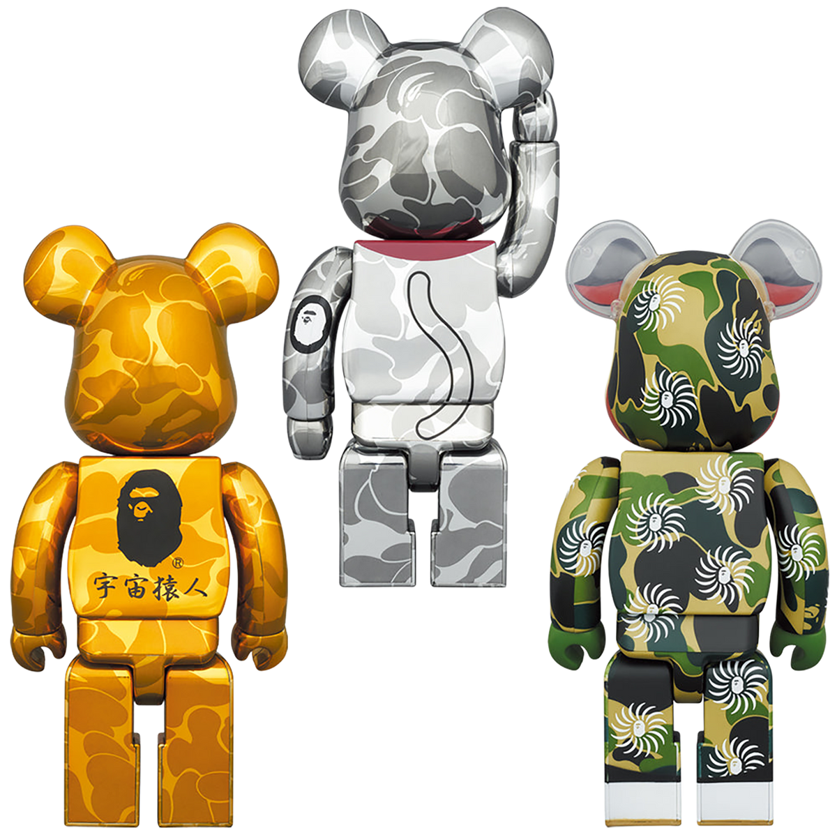 BE@RBRICK BAPE(R) Maneki Neko Silver Plated / Daruma Gold Plated / Shishimai 100% & 400% 6PCS