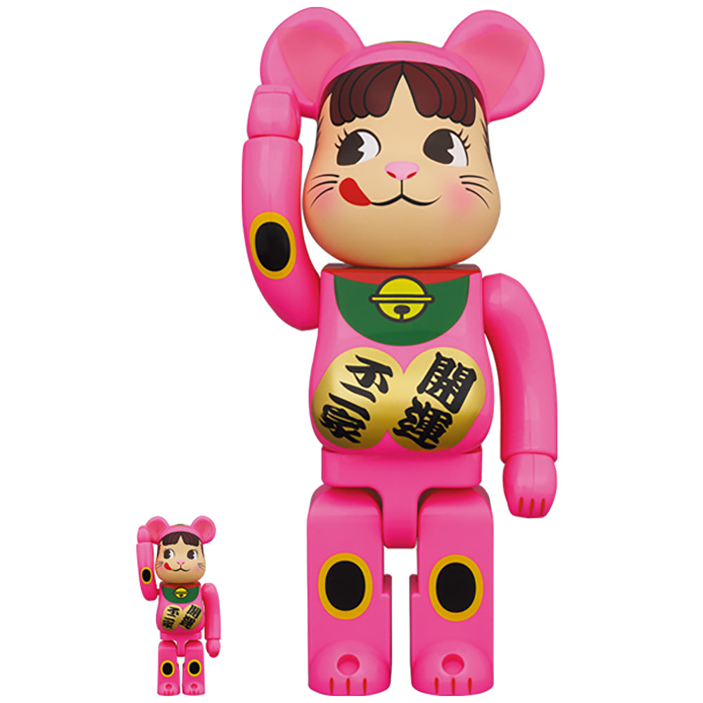 BE@RBRICK 招き猫 ペコちゃん 蛍光ピンク 100％ & 400％_0