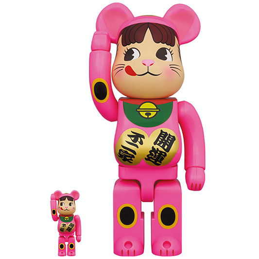 BE@RBRICK 招き猫 ペコちゃん 蛍光ピンク 100％ & 400％