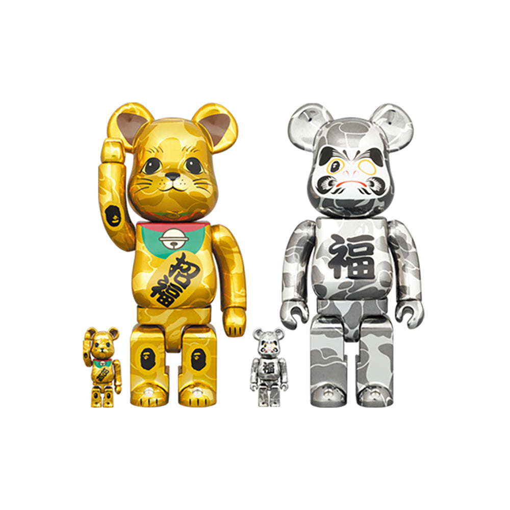 BE@RBRICK BAPE(R) 招き猫 金メッキ & 達磨 銀メッキ 100％ & 400％ 4PCS SET_0