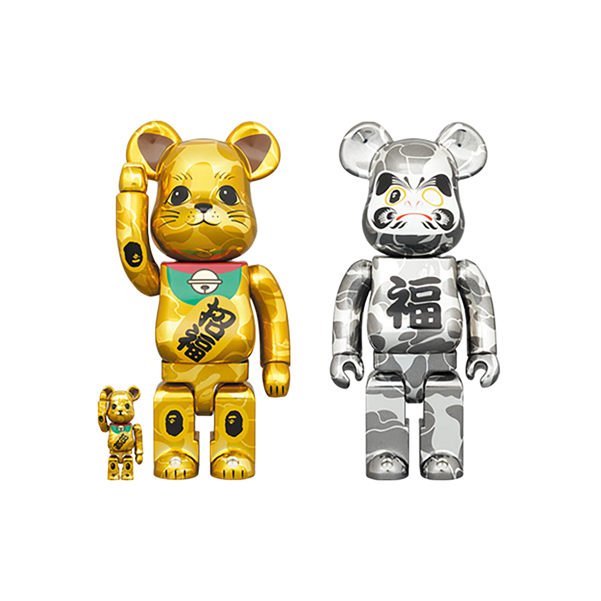 BE@RBRICK BAPE(R) 招き猫 金メッキ & 達磨 銀メッキ 100％ & 400％ 4PCS SET