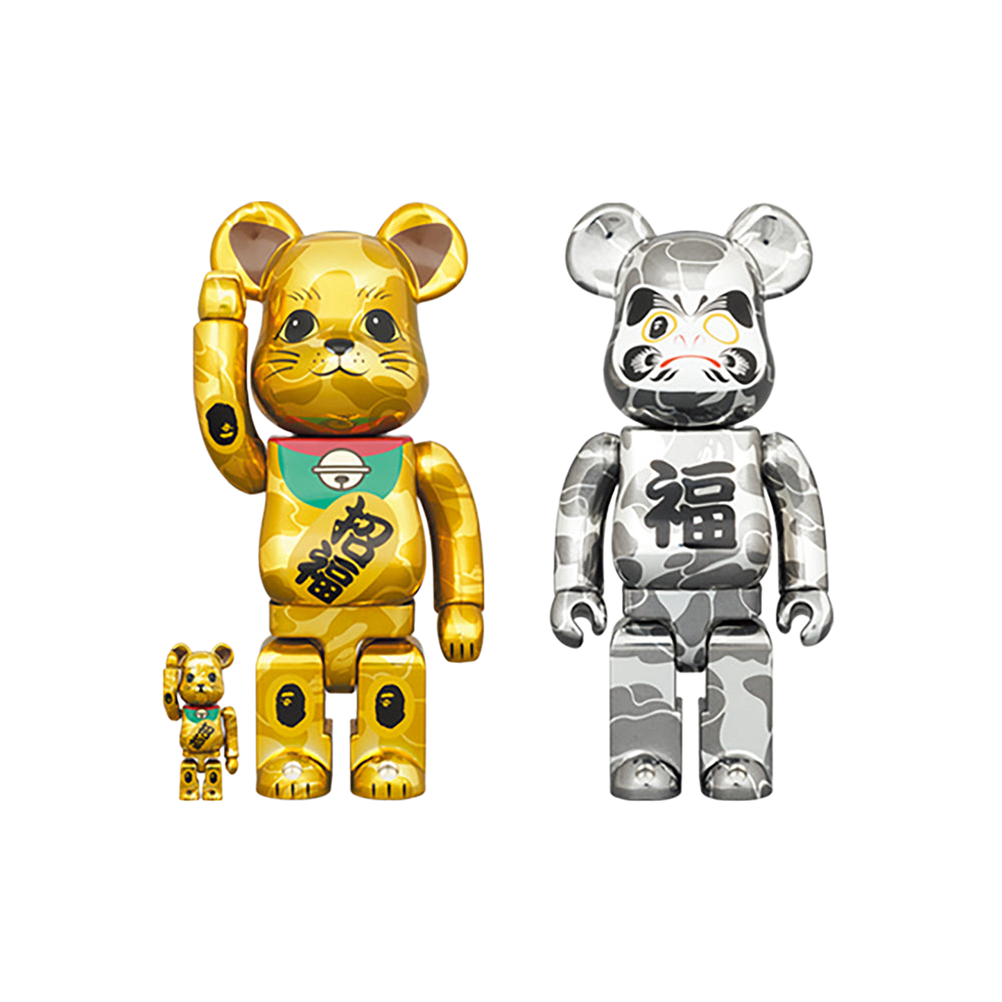 BE@RBRICK BAPE(R) 招き猫 金メッキ & 達磨 銀メッキ 100％ & 400％ 4PCS SET