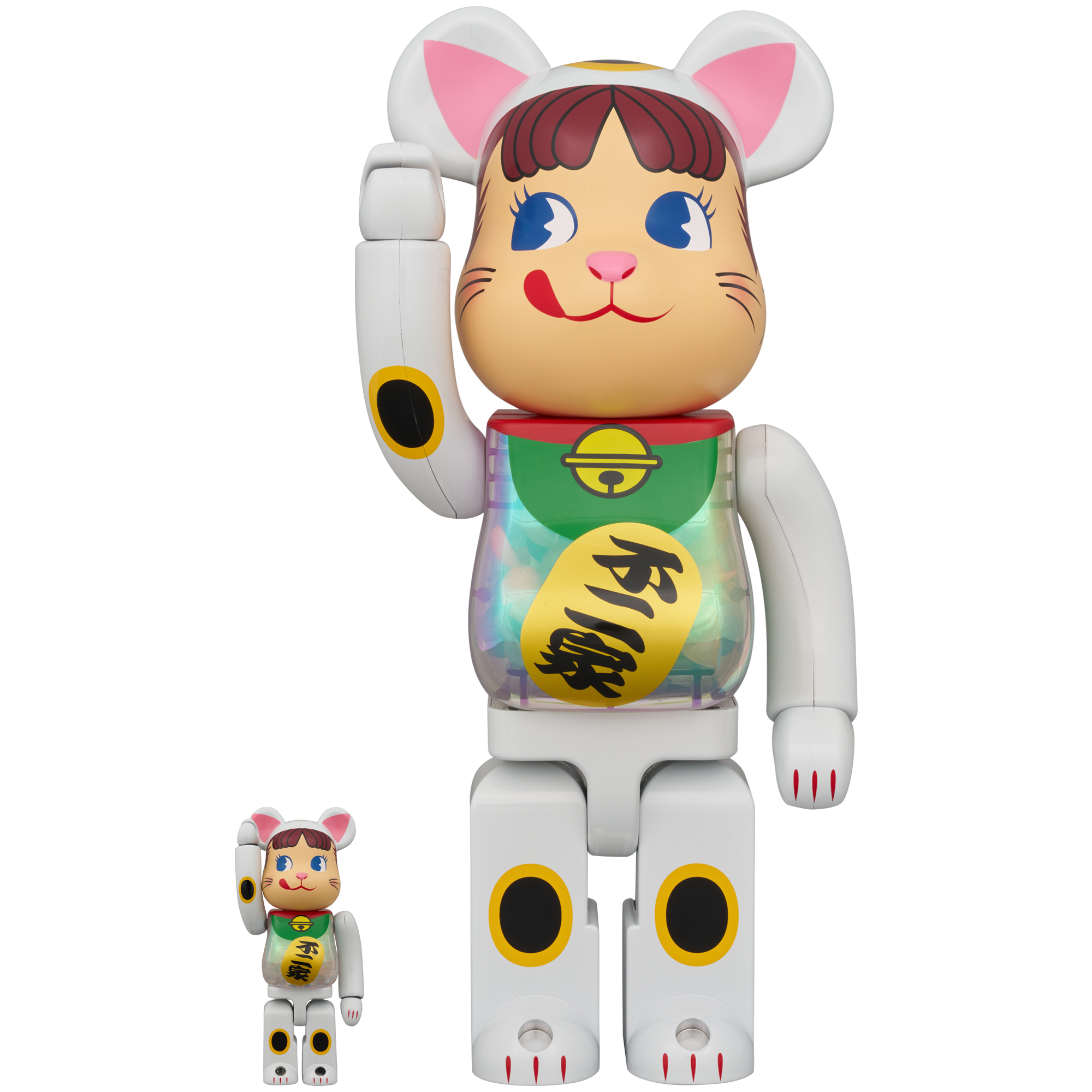 BE@RBRICK Manekineko Peko-chan White Plating with with luminescent milky 100% & 400%
