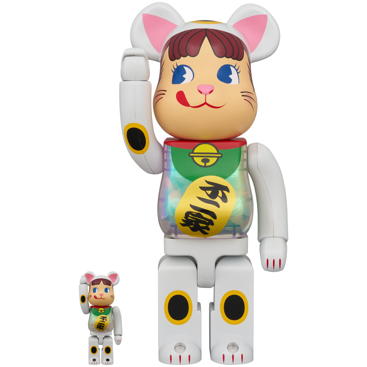 BE@RBRICK Manekineko Peko-chan White Plating with with luminescent milky 100% & 400%
