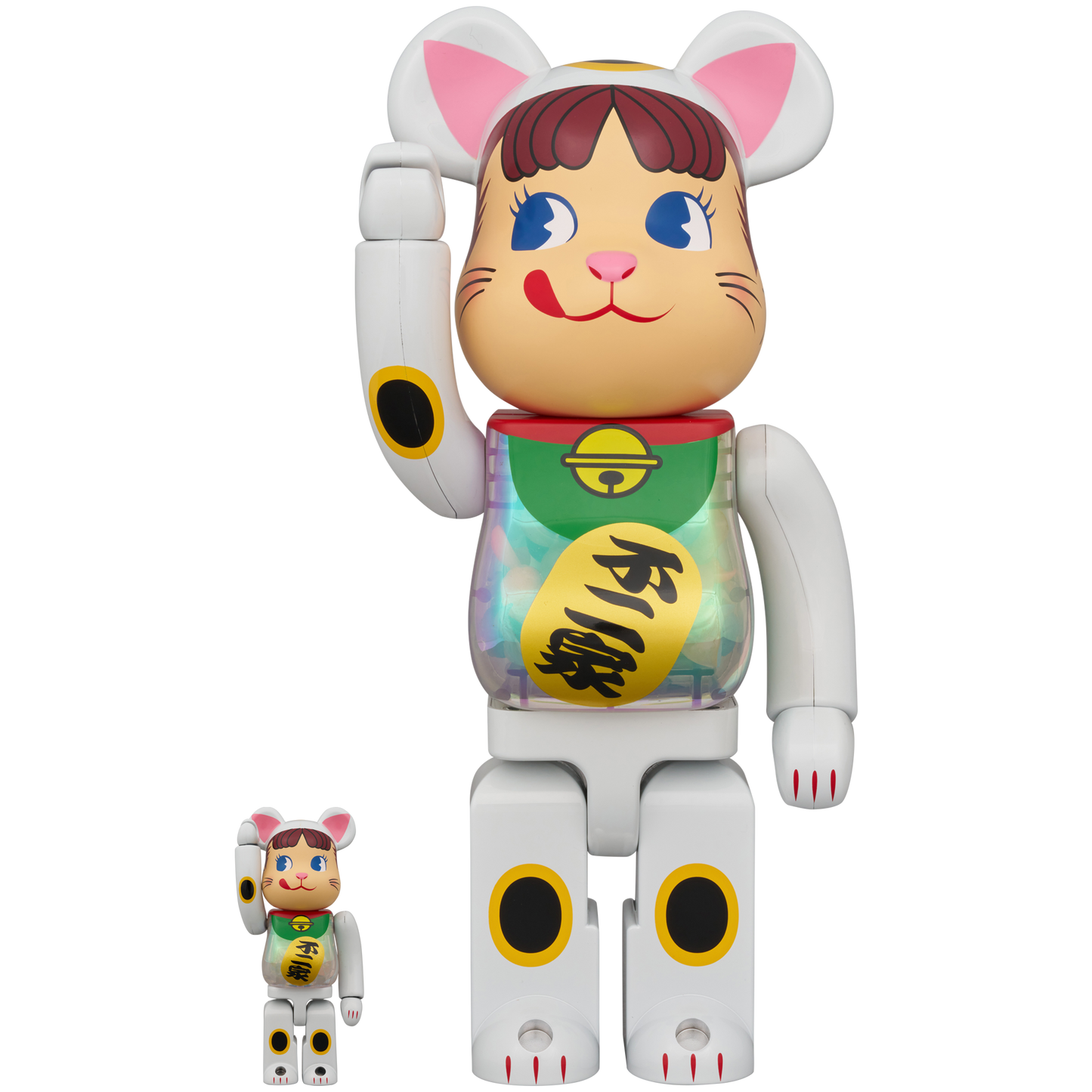 BE@RBRICK Manekineko Peko-chan White Plating with with luminescent milky 100% & 400%
