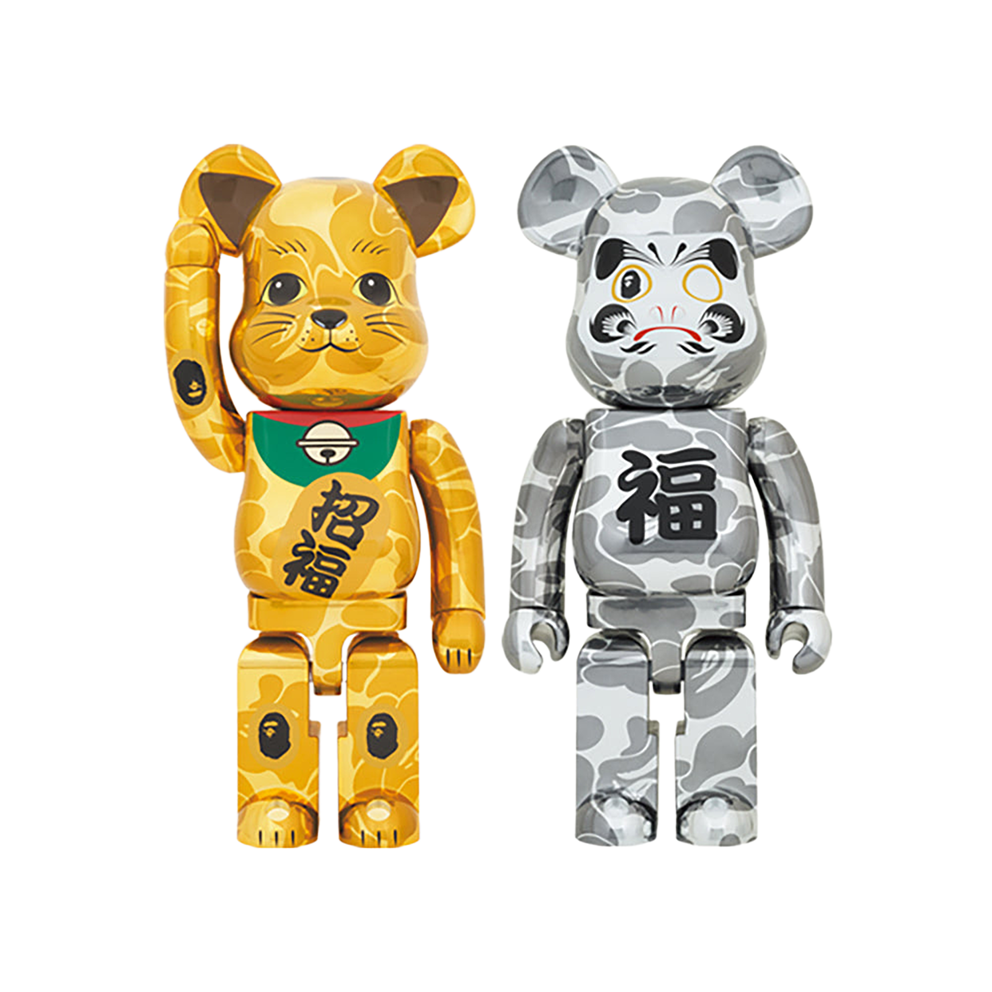 BE@RBRICK BAPE(R) 招き猫 金メッキ 1000％／達磨 銀メッキ 1000％