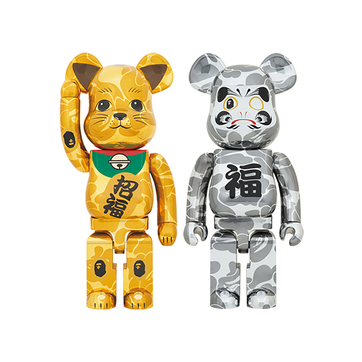 BE@RBRICK BAPE(R) 招き猫 金メッキ 1000％／達磨 銀メッキ 1000％