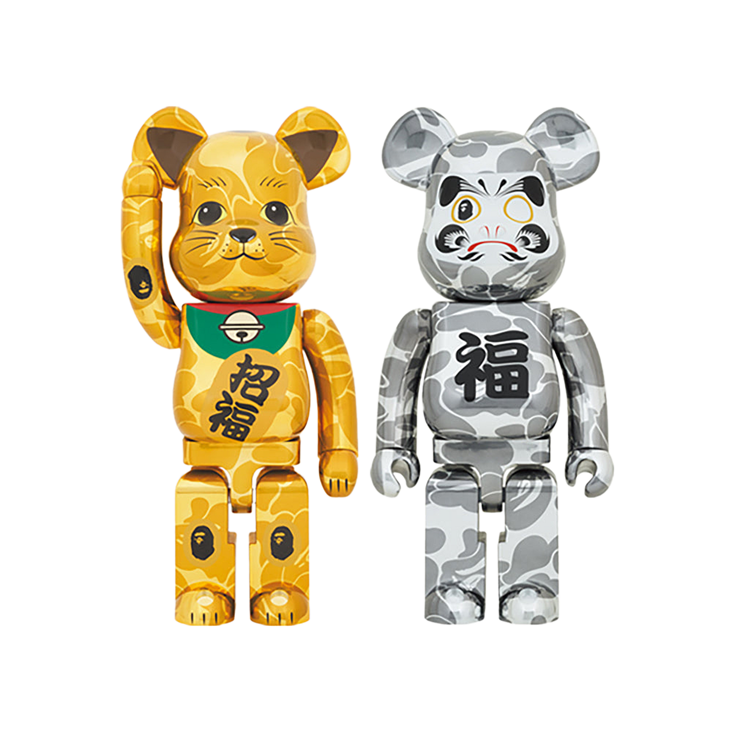 BE@RBRICK BAPE(R) 招き猫 金メッキ 1000％／達磨 銀メッキ 1000％