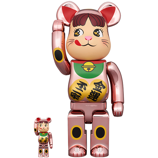 BE@RBRICK 招き猫 ペコちゃん 金運 ダブル小判 桃金メッキ 100％ & 400％