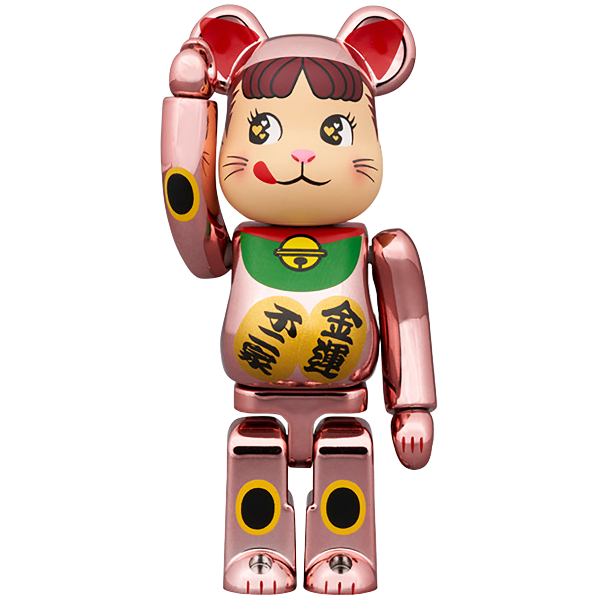 BE@RBRICK 招き猫 ペコちゃん 金運 ダブル小判 桃金メッキ 100％ & 400％