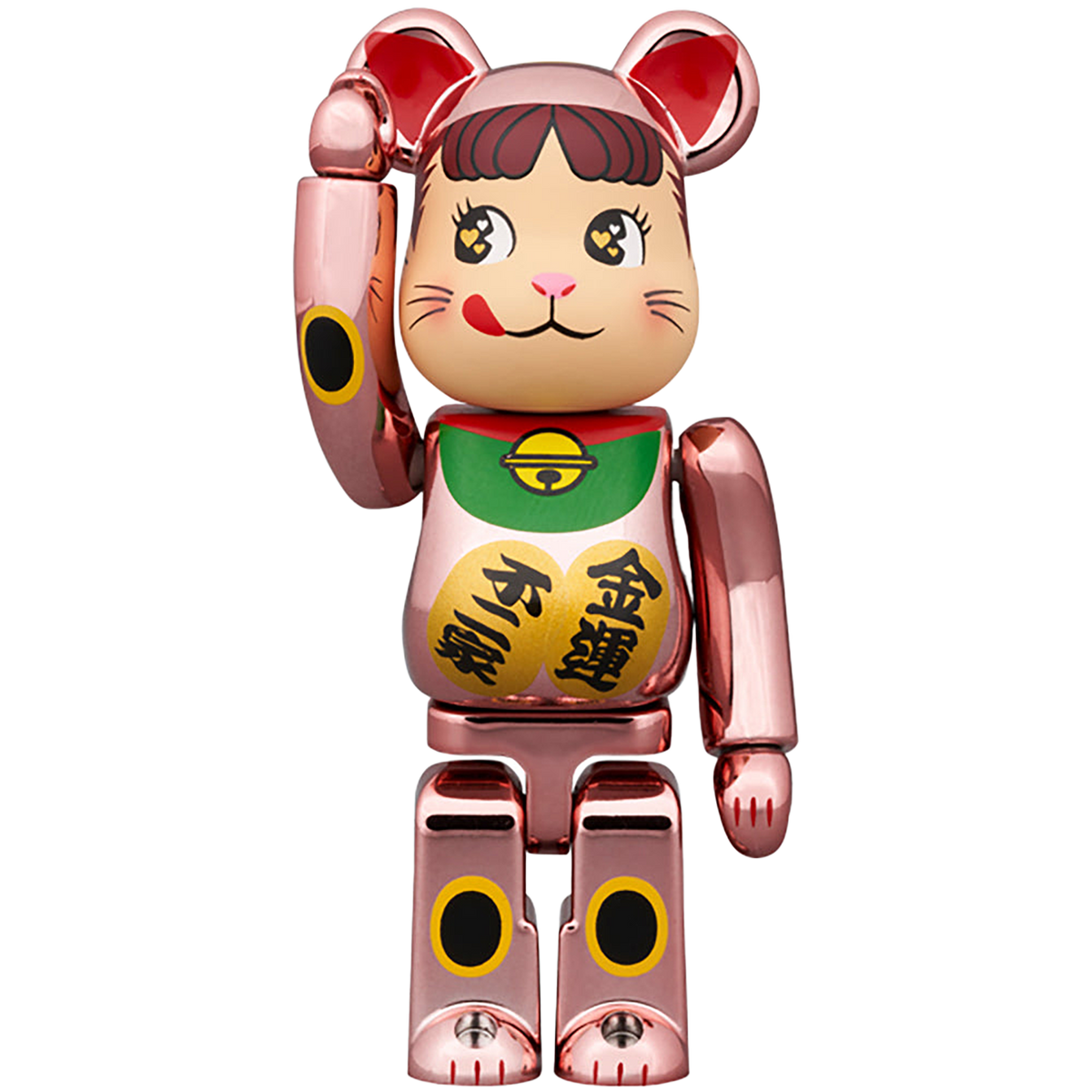 BE@RBRICK 招き猫 ペコちゃん 金運 ダブル小判 桃金メッキ 100％ & 400％