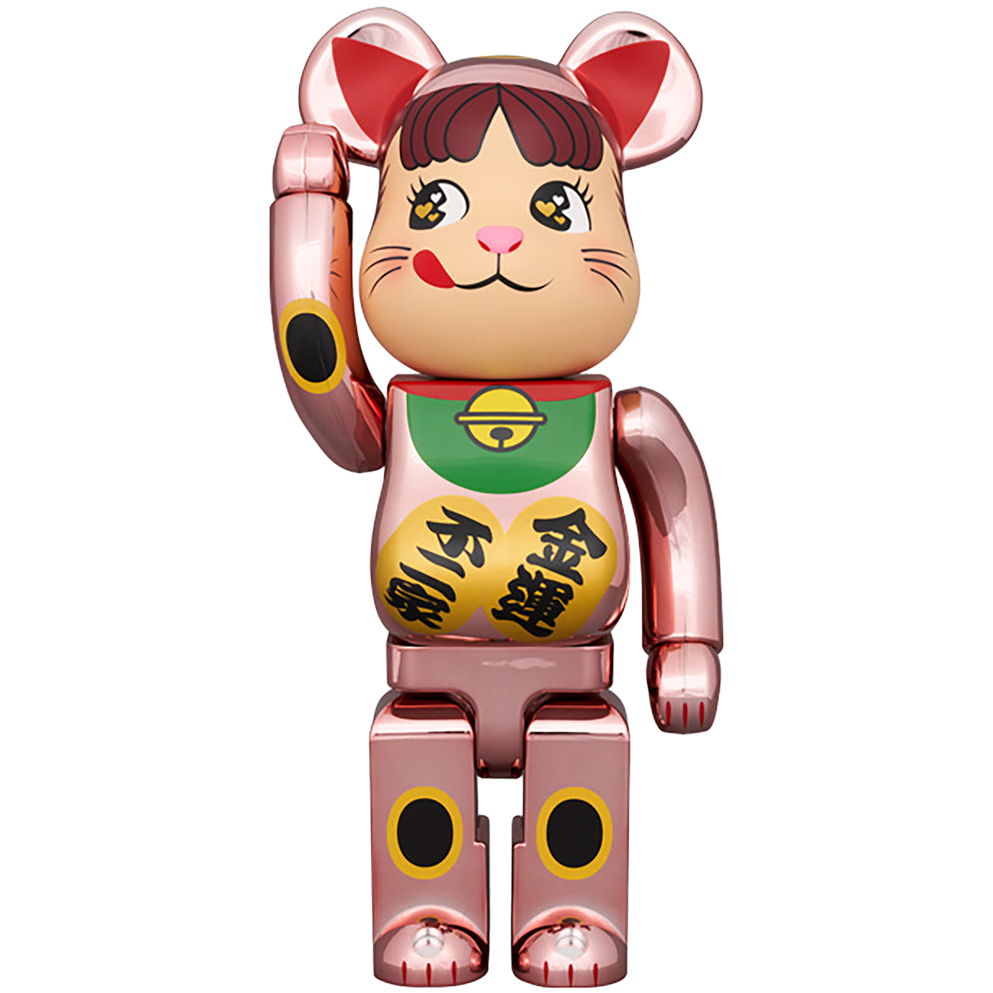 BE@RBRICK 招き猫 ペコちゃん 金運 ダブル小判 桃金メッキ 100％ & 400％
