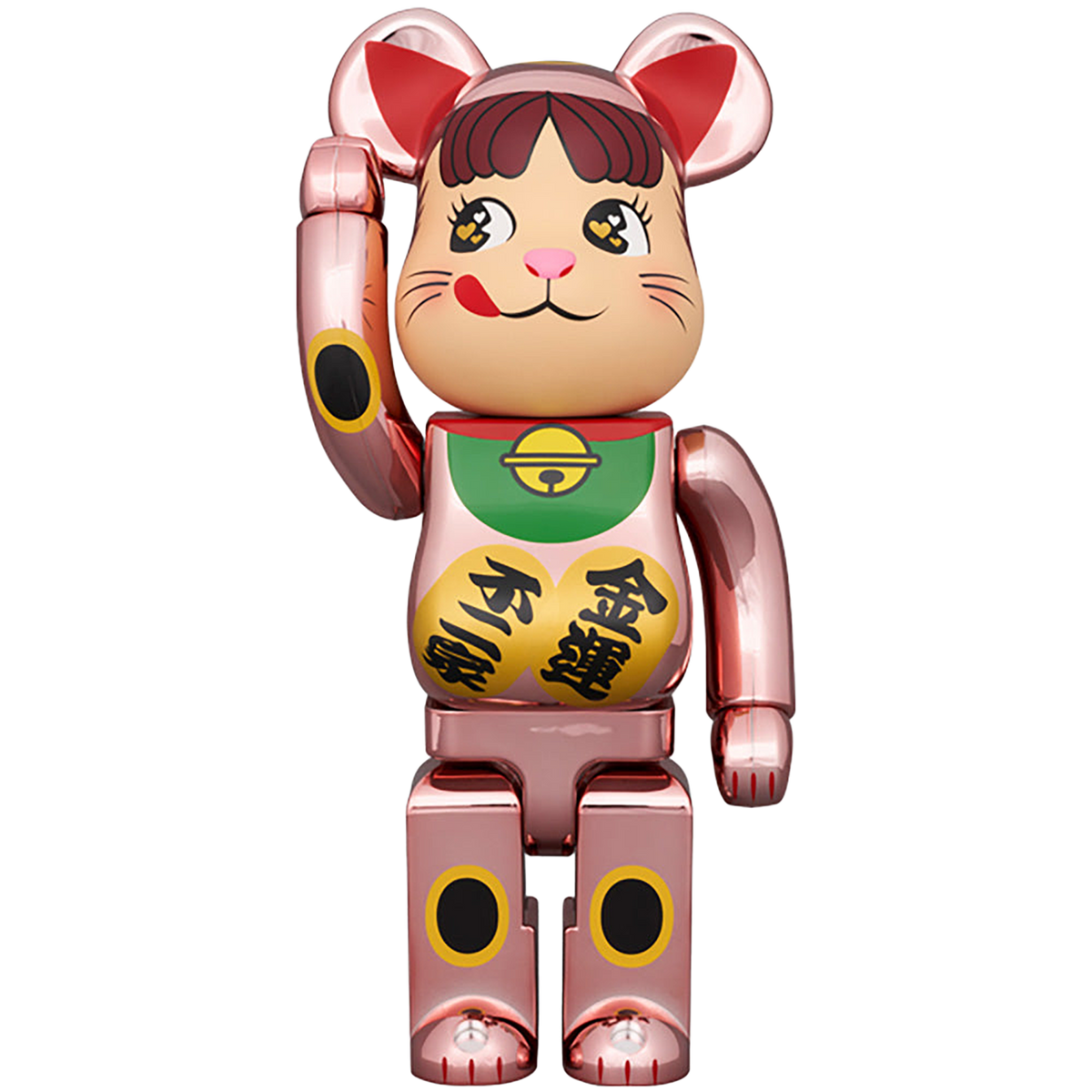 BE@RBRICK 招き猫 ペコちゃん 金運 ダブル小判 桃金メッキ 100％ & 400％
